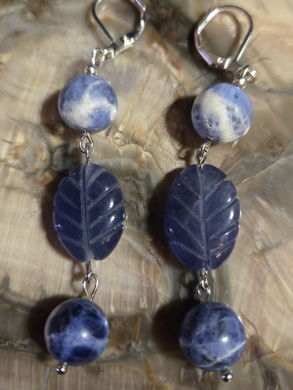 Artisan Carved Sapphire And Sodalite Earrings